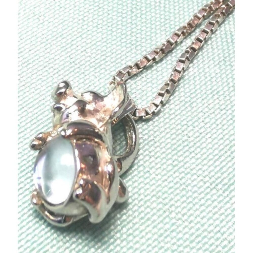 Sterling Silver Box Chain 20 inch and Pendant Elephant Holding a Glass Orb